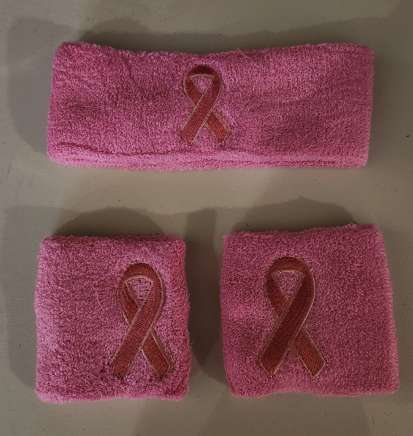 Pink Breast Cancer Awareness Headband and Wristbands Set