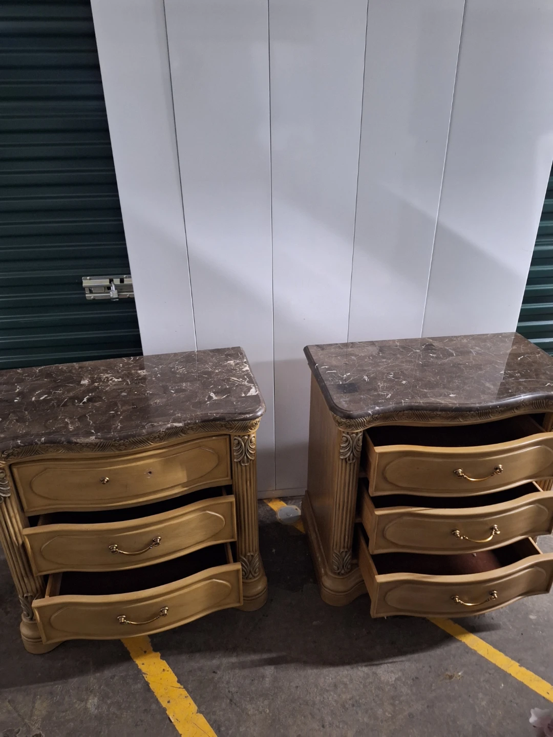 Two Vintage 3-Drawer Nightstand with Marble Top