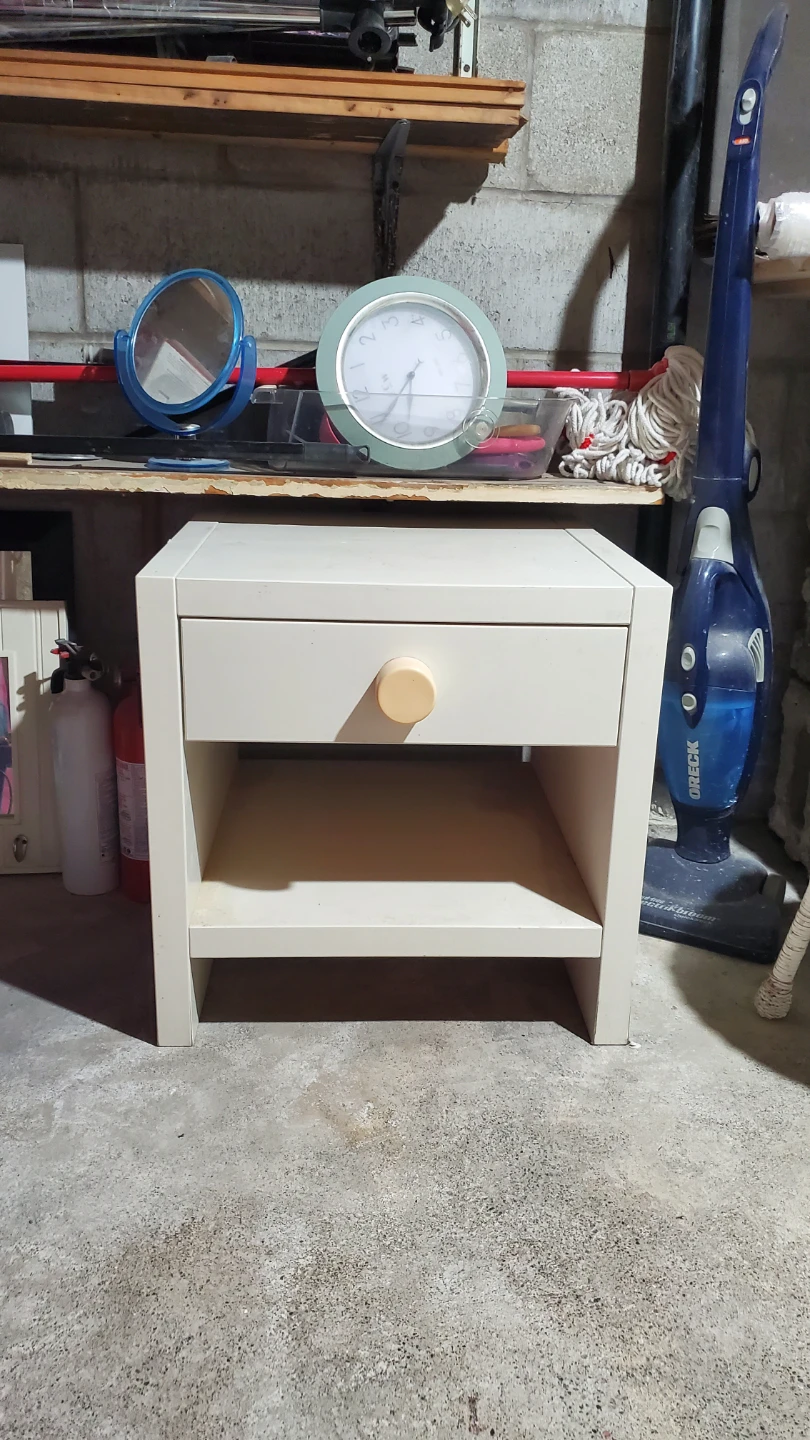 Light Beige Nightstand with Drawer and Shelf
