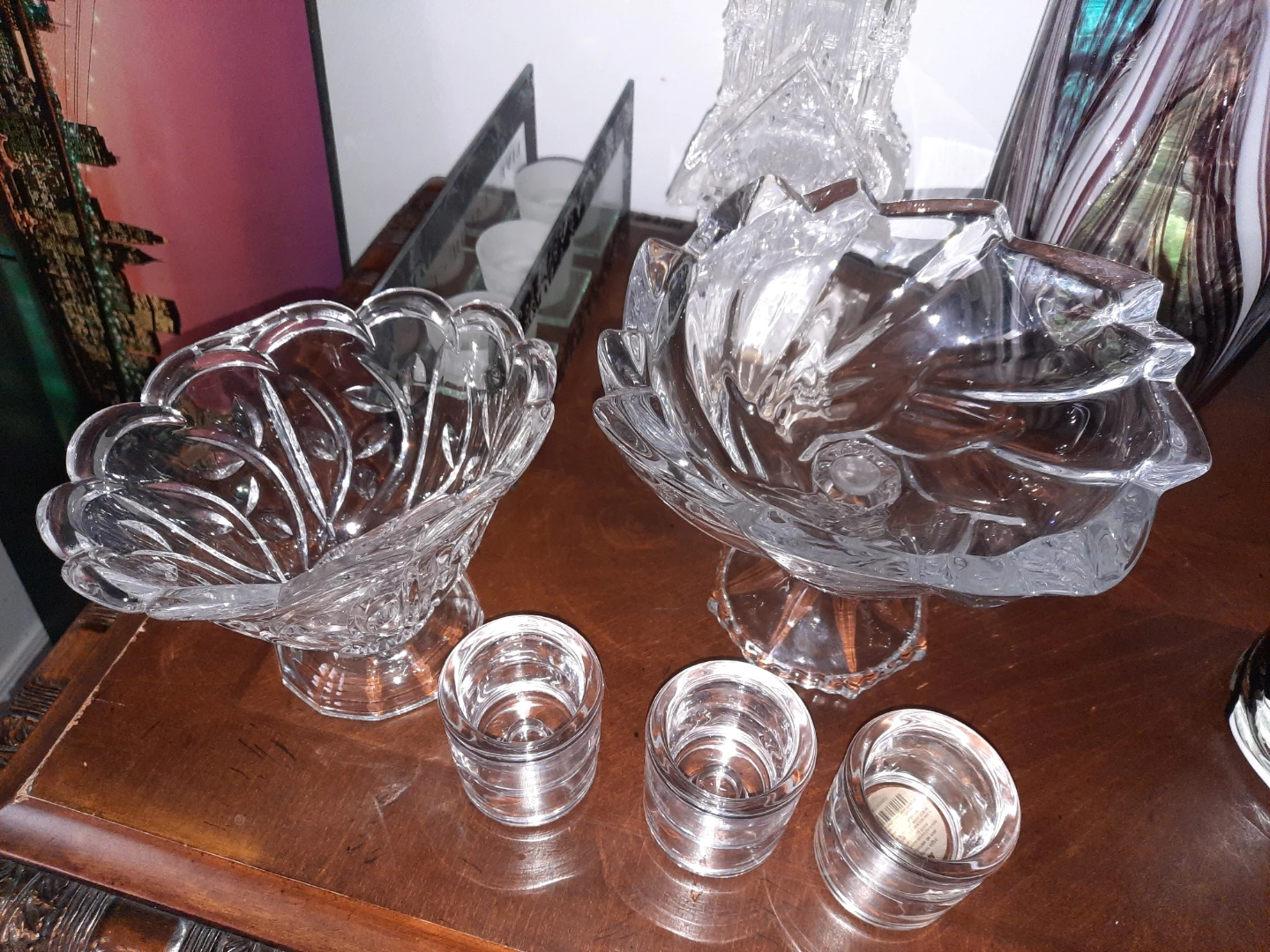 Decorative Glass  Bowls and 3 Votive Holders Set