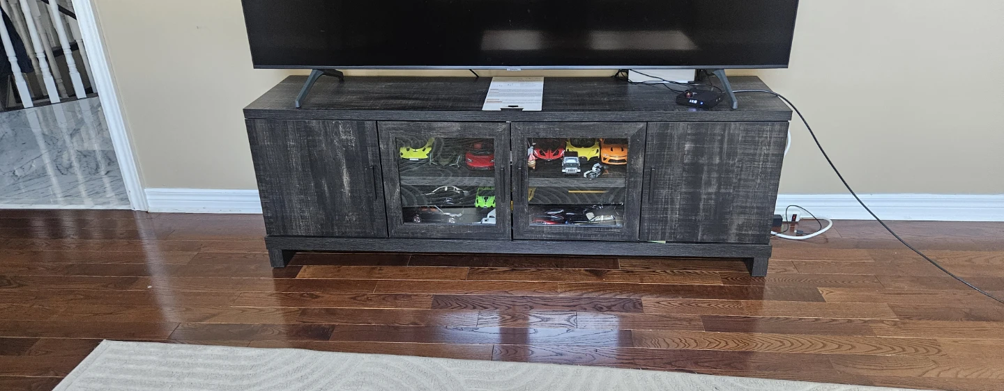 White TV Stand with Glass Doors - photo 2
