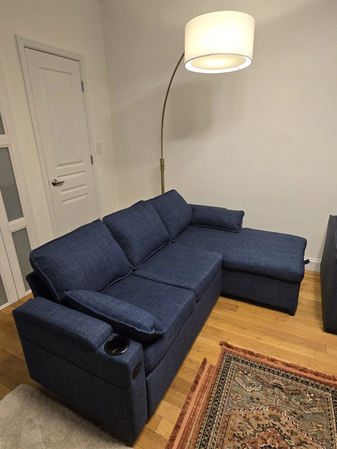 Blue Sectional Sofa Bed with Storage and Cup Holders - photo 2