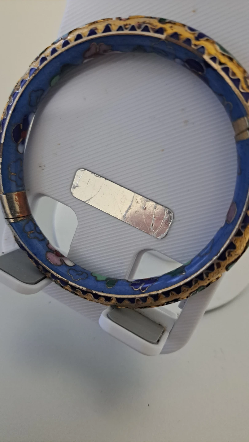 Vintage Blue Floral Cloisonné Bangle Bracelet - photo 2