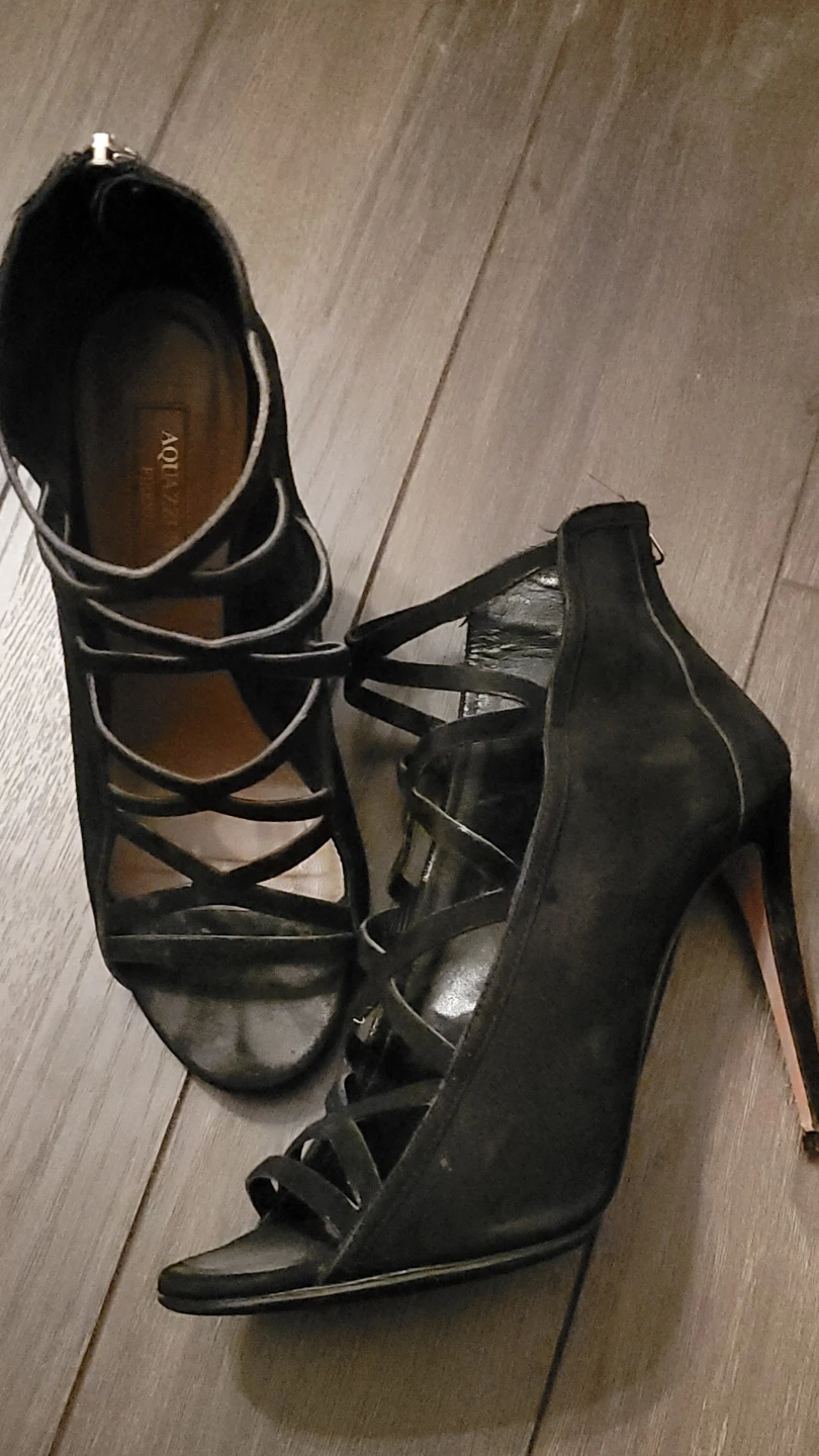 Aquazzura Black Suede Cage Heels Size 37.5