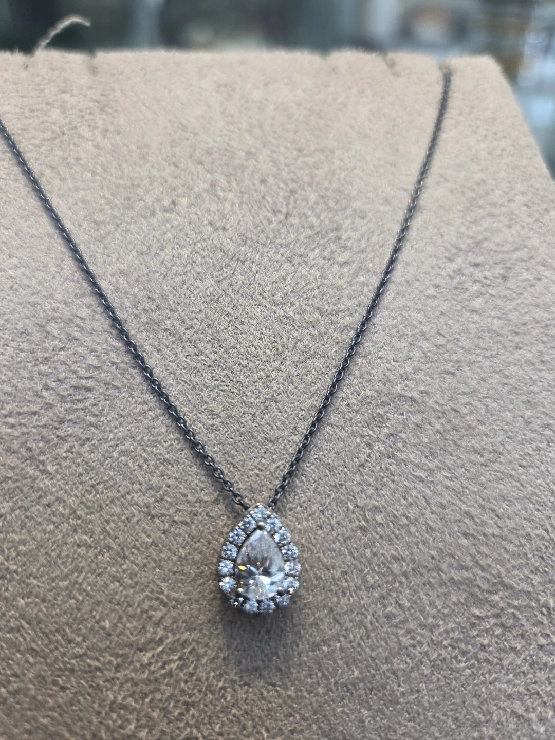 Pear Cut Halo Necklace