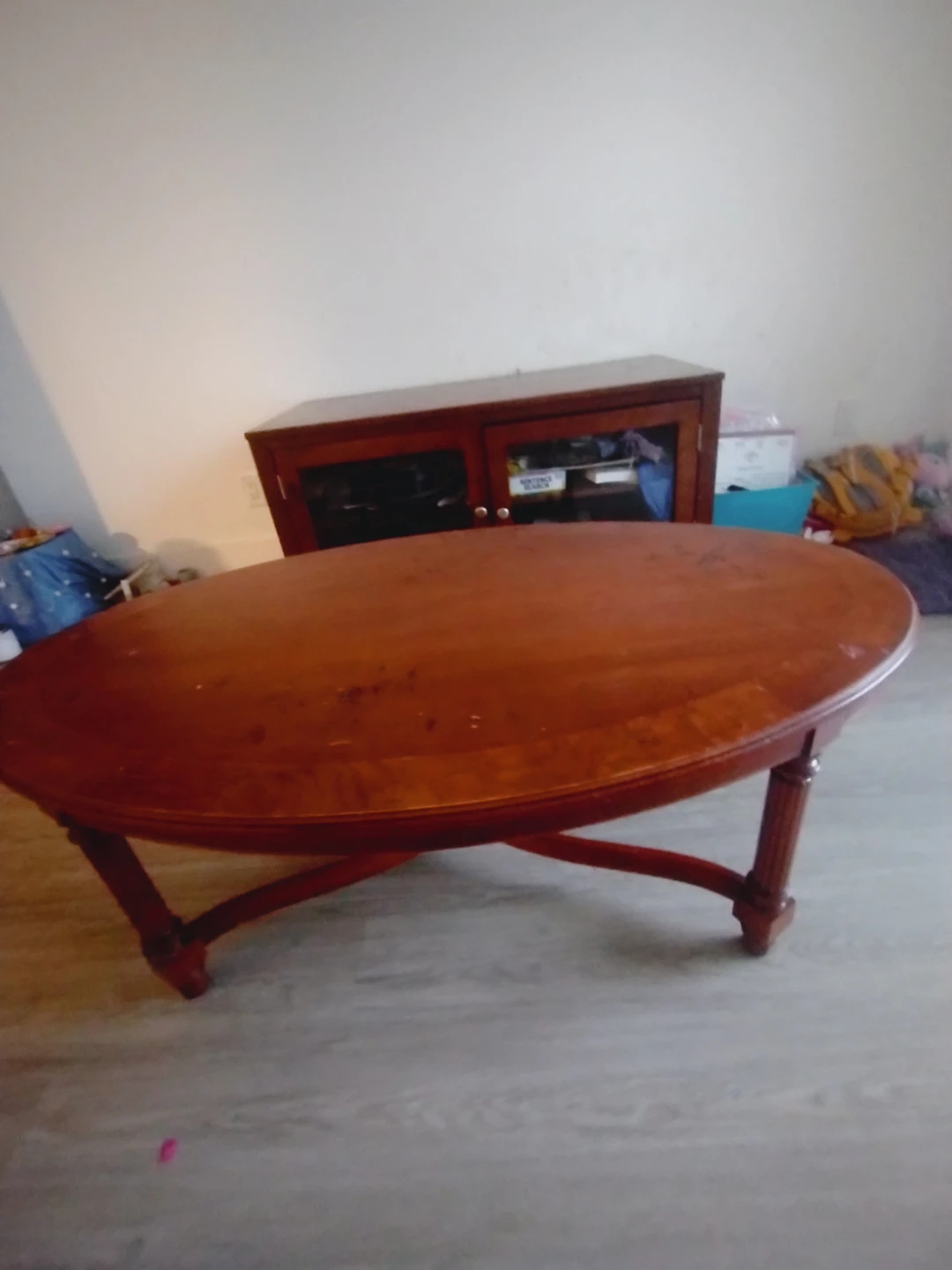 Elegant Oval Wooden Coffee Table with Matching Storage Cabinet - photo 4