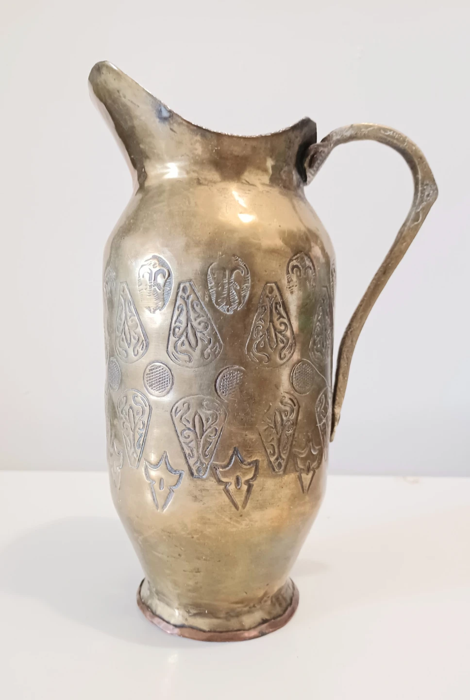 Unique Antique Hand Hammered Brass Pitcher