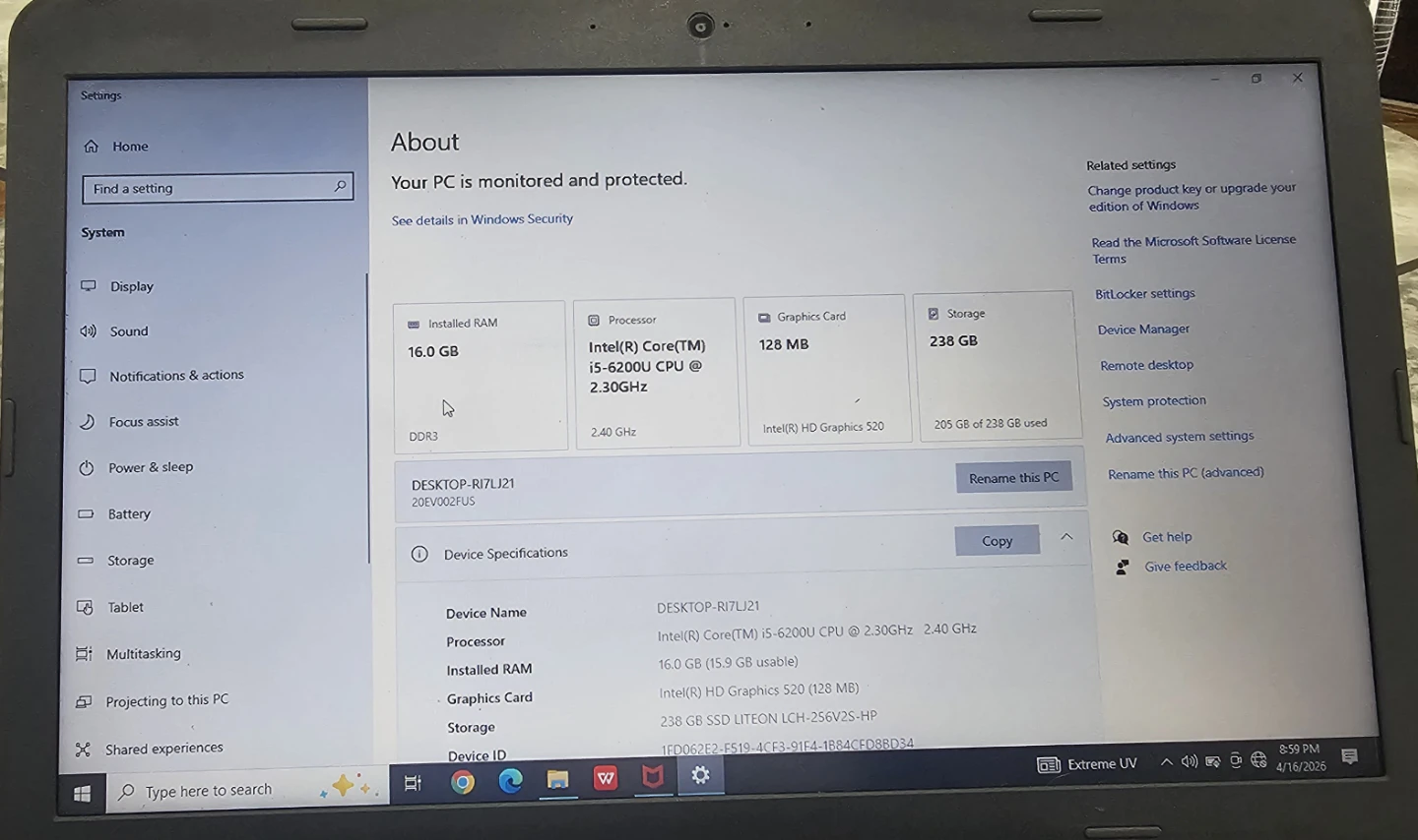 Lenovo ThinkPad Laptop 16GB RAM 238GB SSD - photo 3