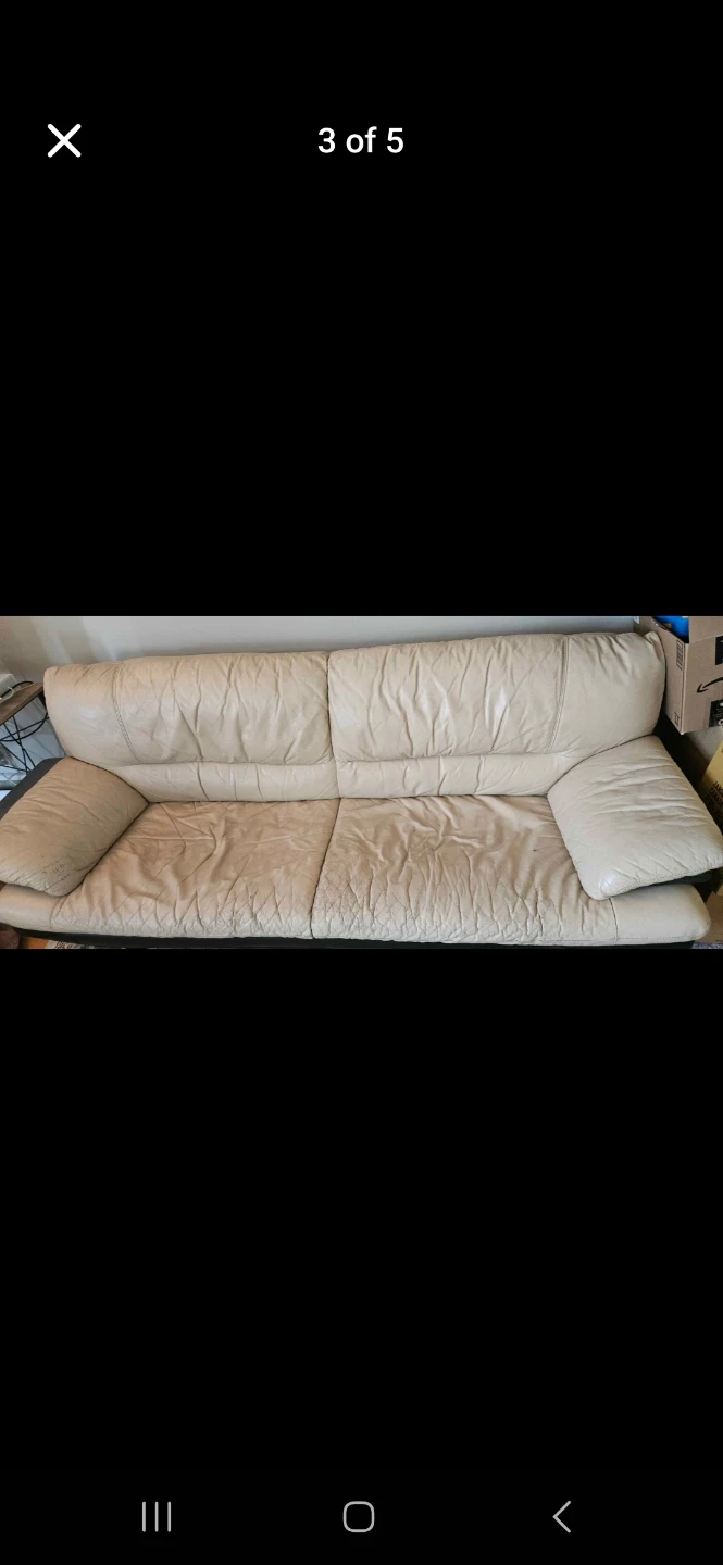 Cream Leather Couch - photo 2