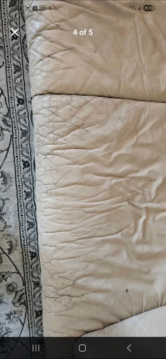 Cream Leather Couch - photo 3