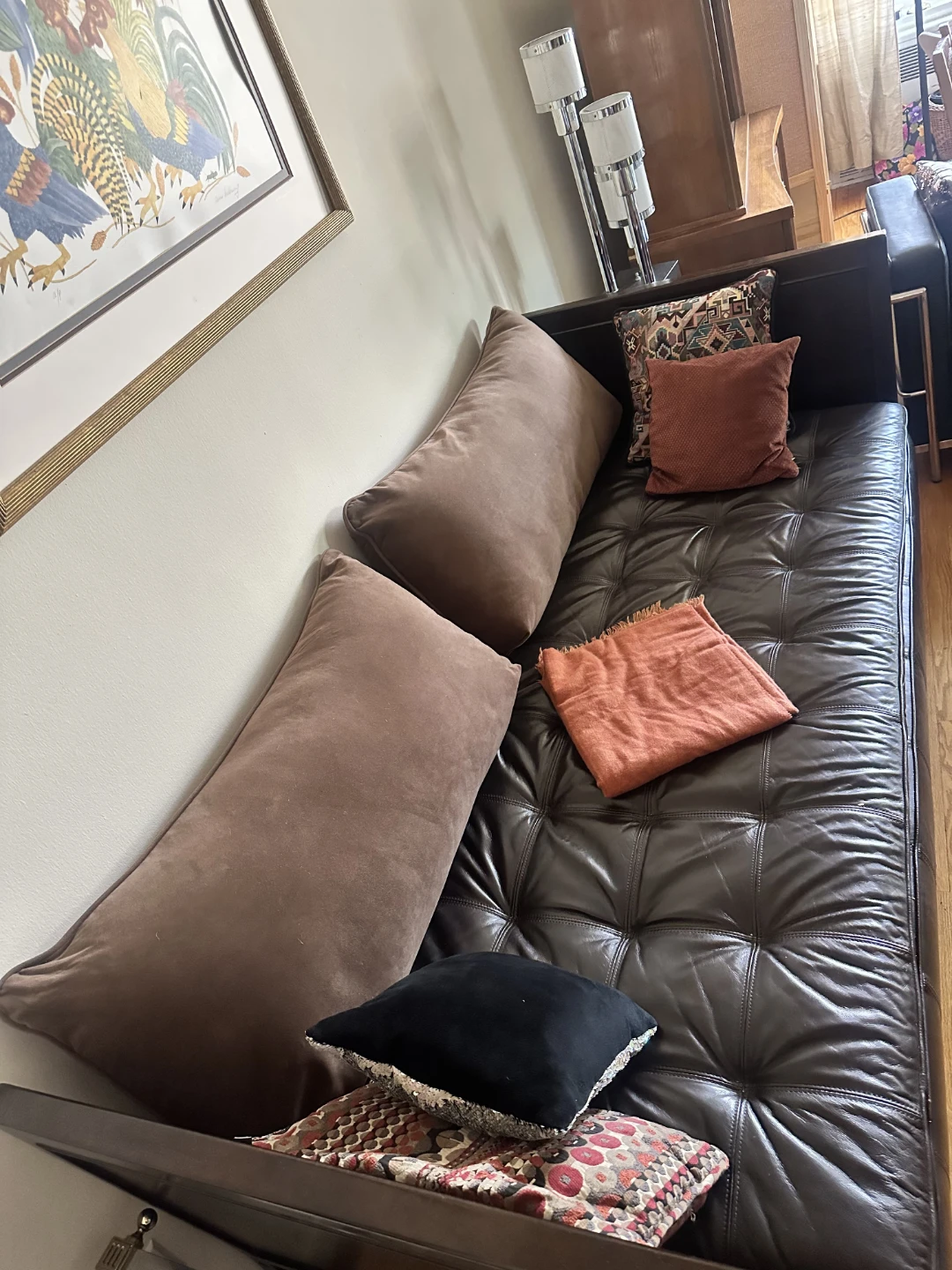 Tufted Leather Daybed Sofa with Cushions - photo 3