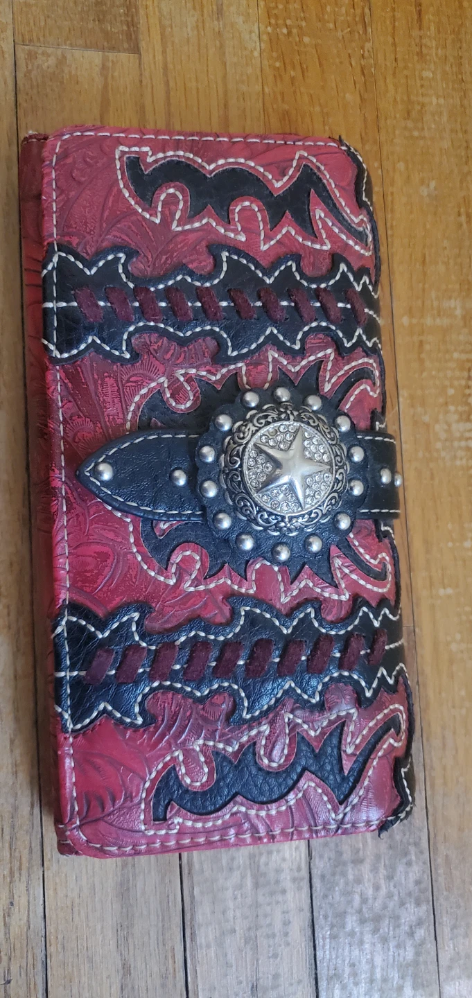 CRAZY HORSE WEST Embossed Leather Wallet