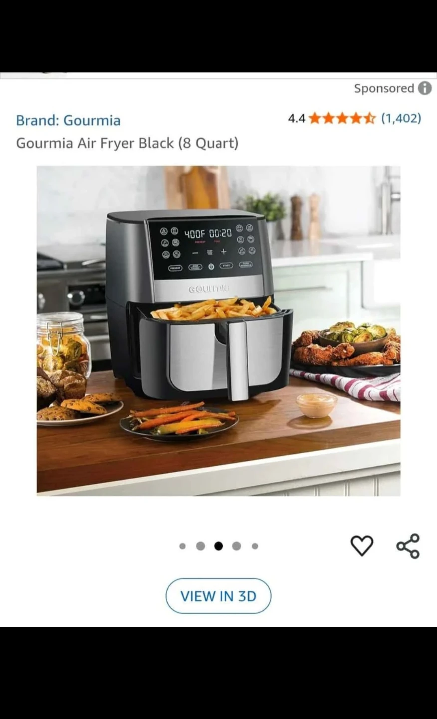 New Gourmia 8 Quart Air Fryer - Black