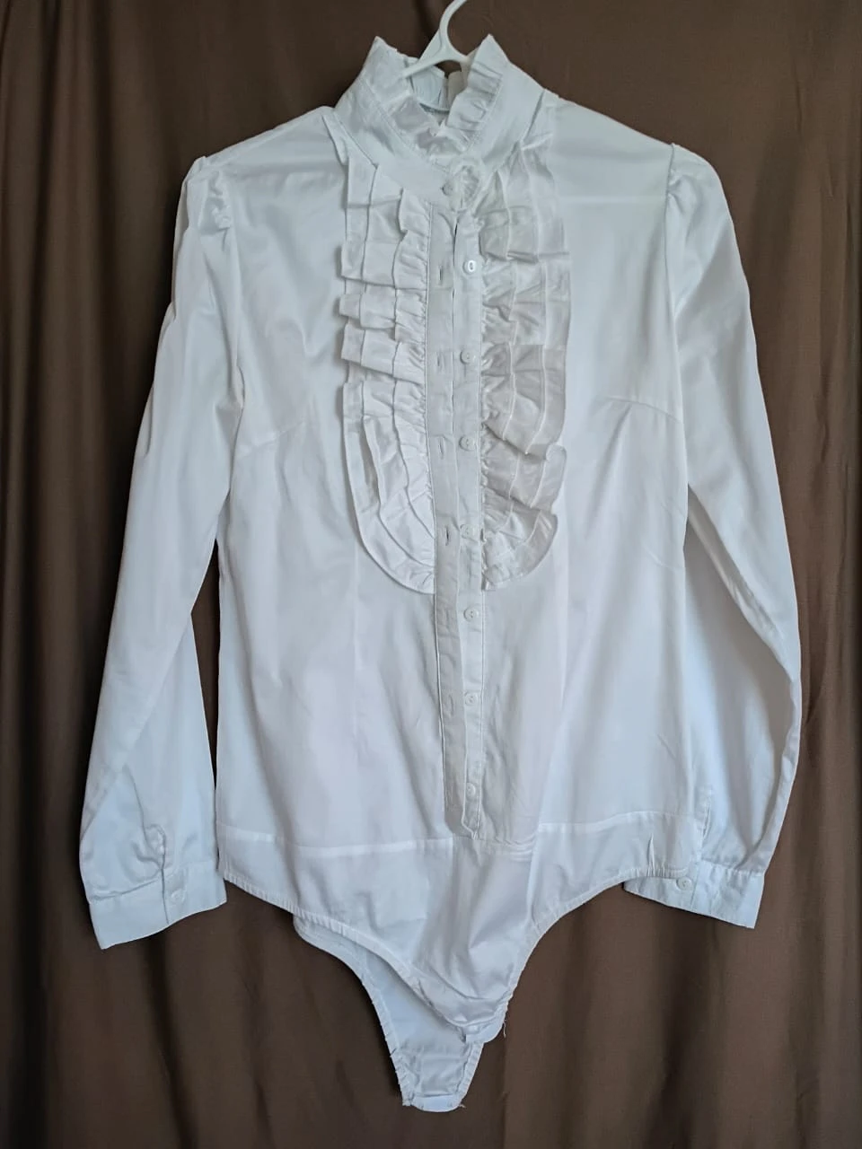 White Cotton Ruffle Blouse Bodysuit