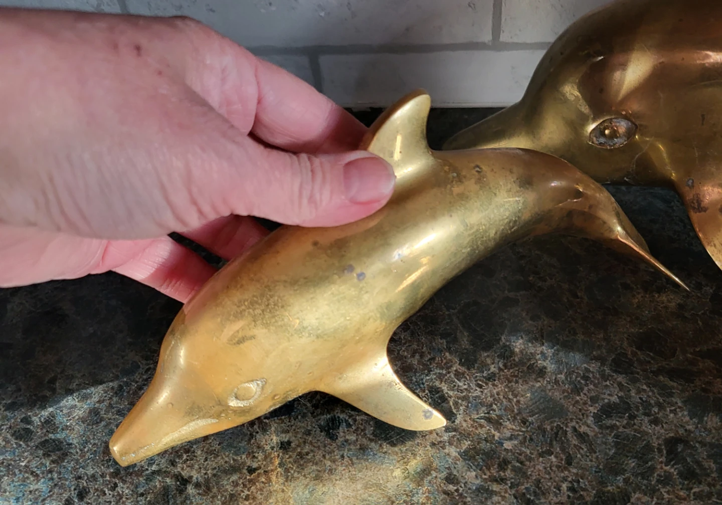 Vintage Brass Dolphin Figurine Set - photo 3
