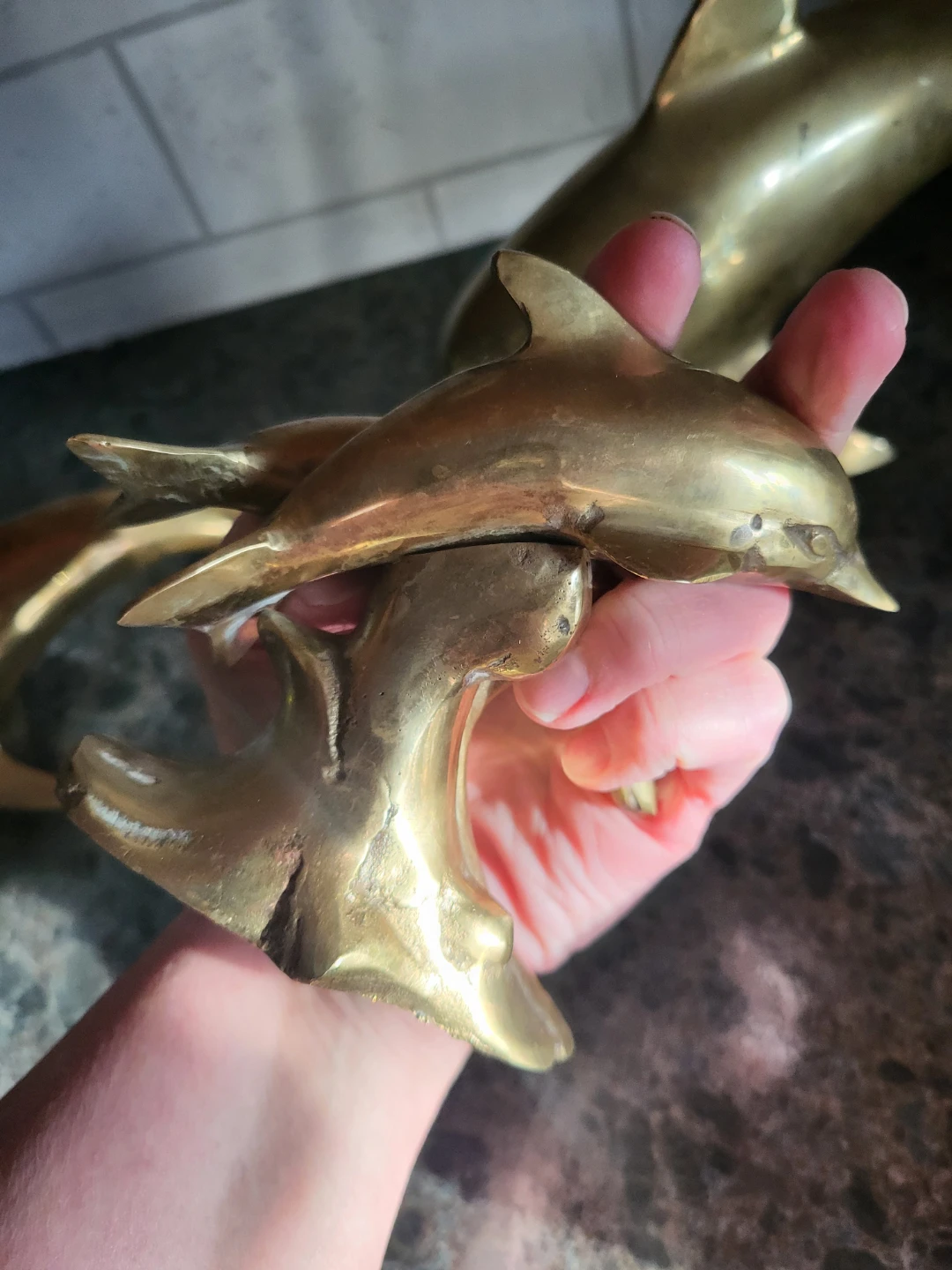 Vintage Brass Dolphin Figurine Set - photo 5
