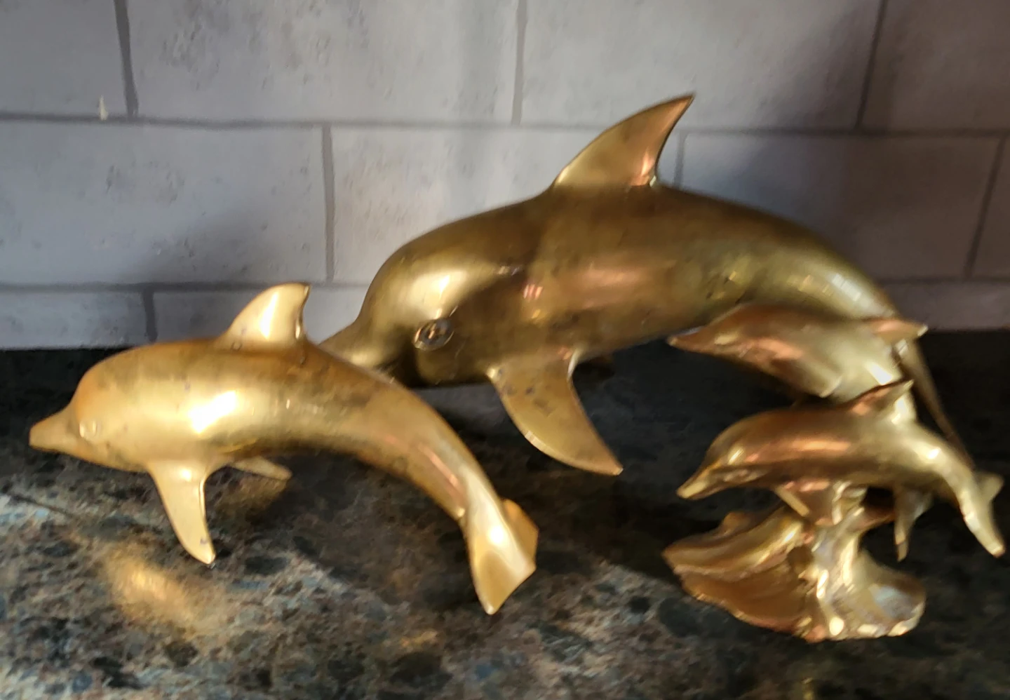 Vintage Brass Dolphin Figurine Set