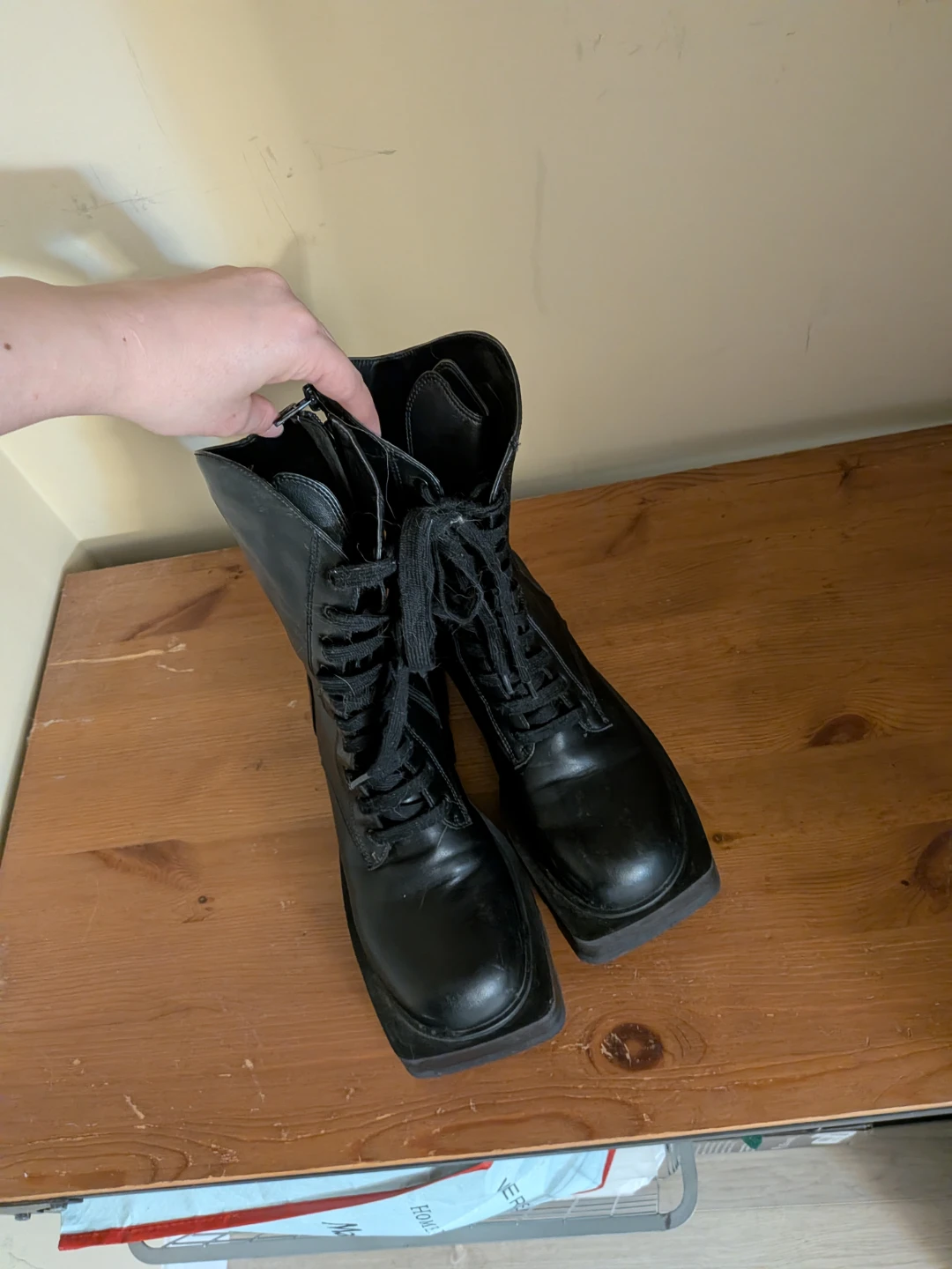 Black Faux Leather Lace-Up Boots - photo 2