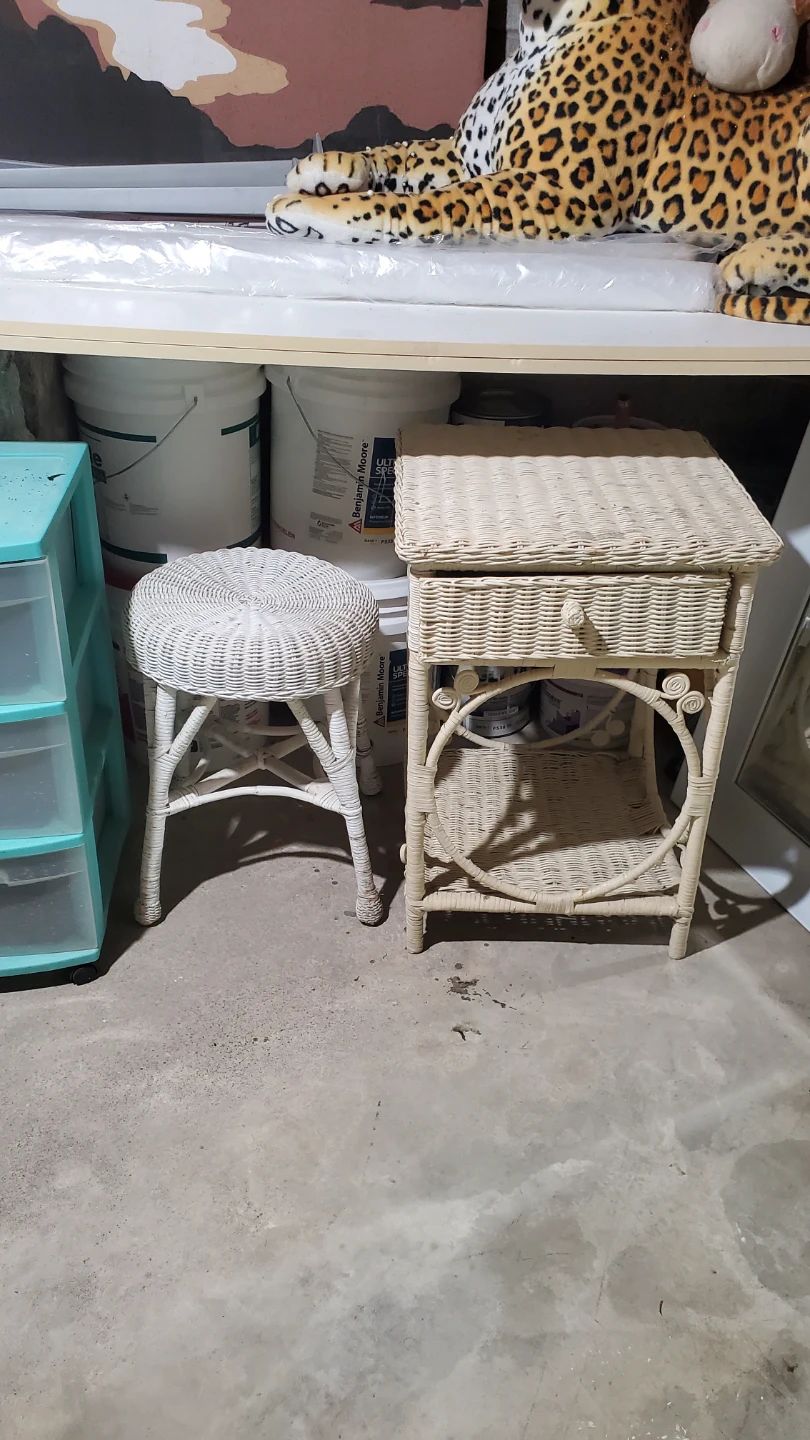 Wicker Stool and Side Table Set