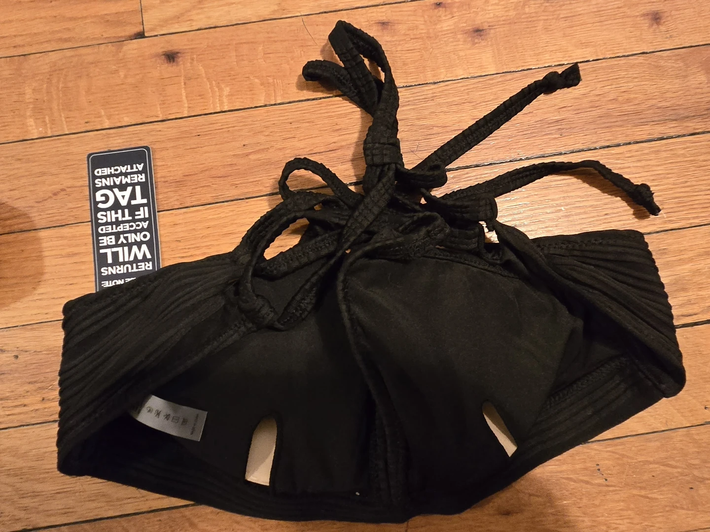 Black Textured Bikini Top with Tie Straps - photo 3