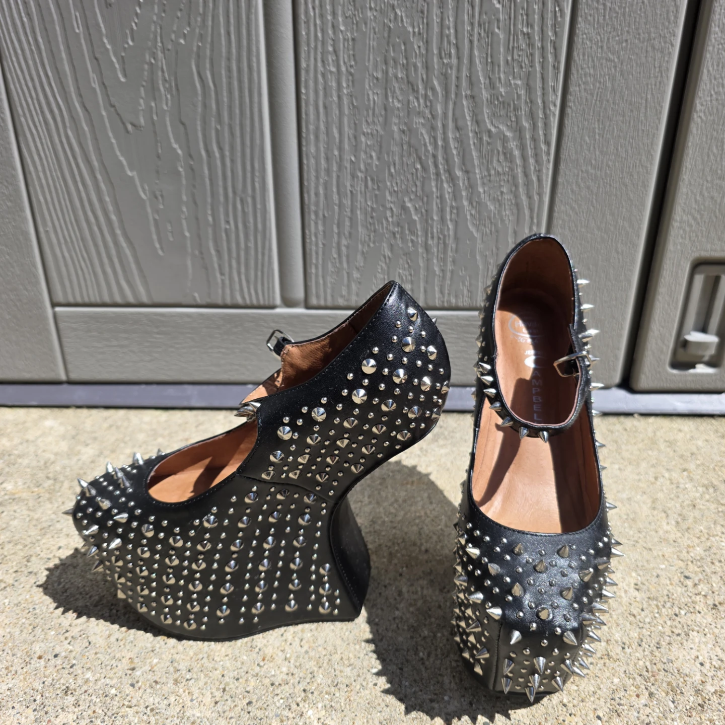 Jeffrey Campbell Black Spiked Wedge Mary Janes 7.5
