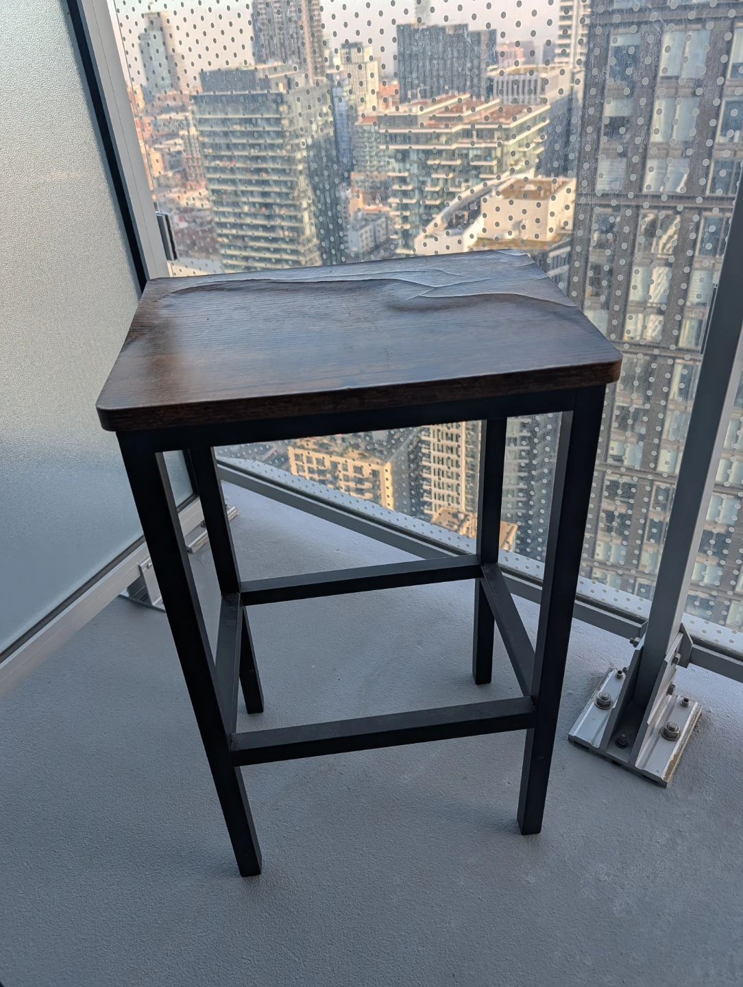 Industrial Style Bar Stool with Dark Wood Seat - photo 2