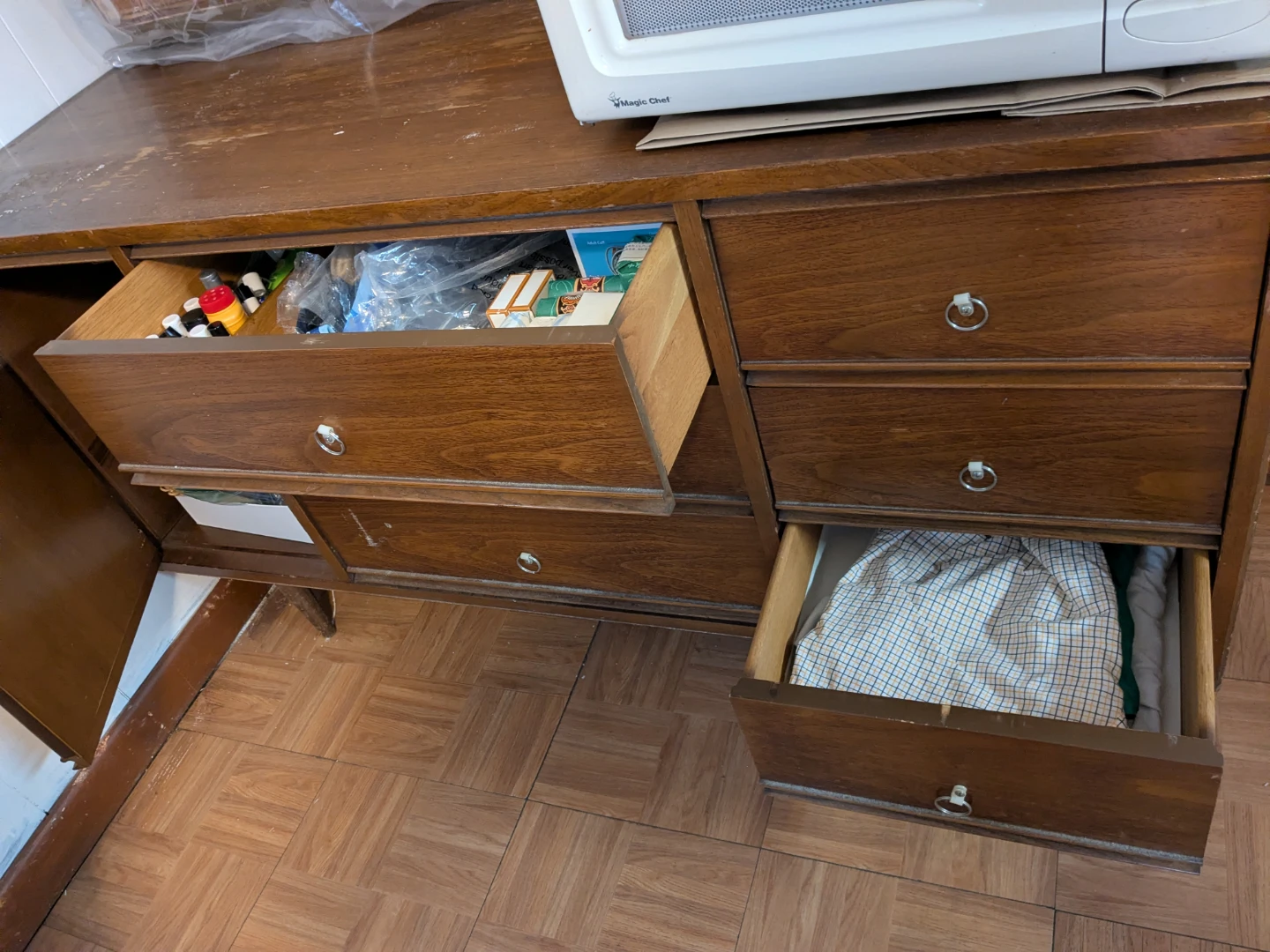 Vintage Wooden Dresser with Drawers and Cabinet - photo 4