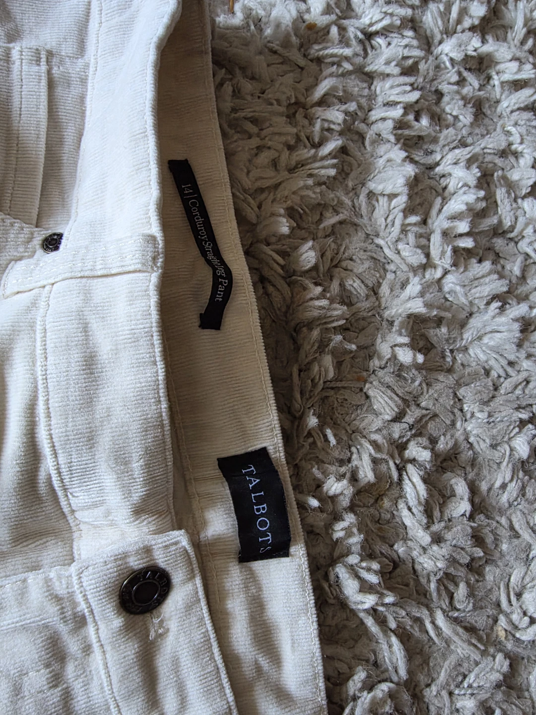 Talbots Women's 14 Corduroy Straight Leg Pants Cream