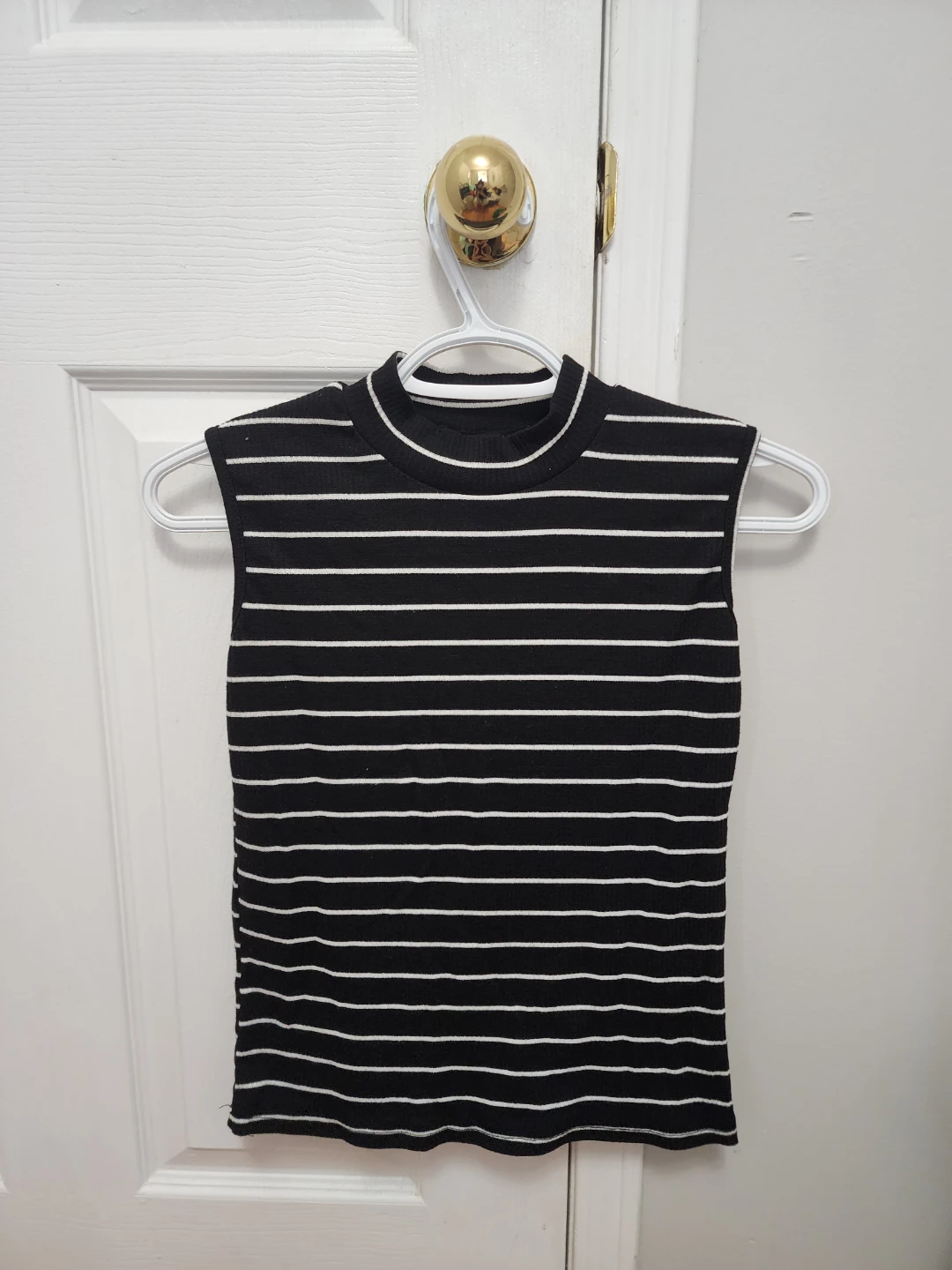 Black & White Striped Mock Neck Top - Size [S]