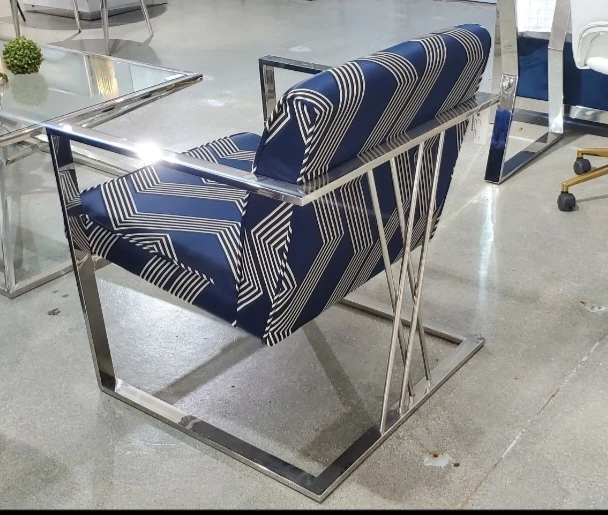 2 pcs of Modern Armchair with Blue and silver, Chrome Frame