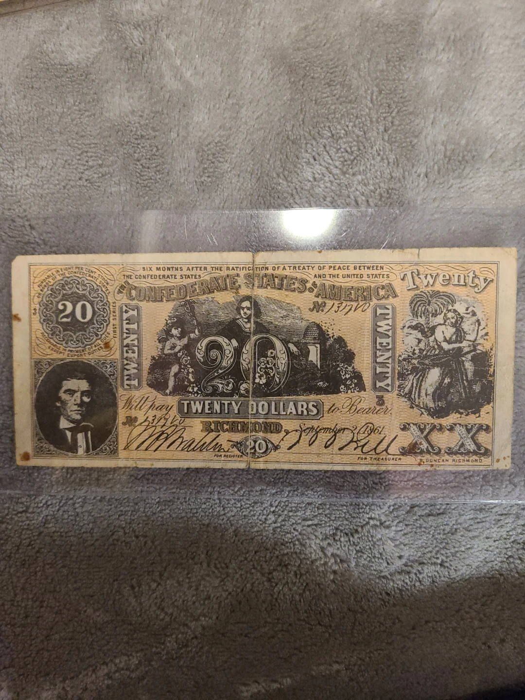 Confederate States of America 20 Dollar Note - 1861