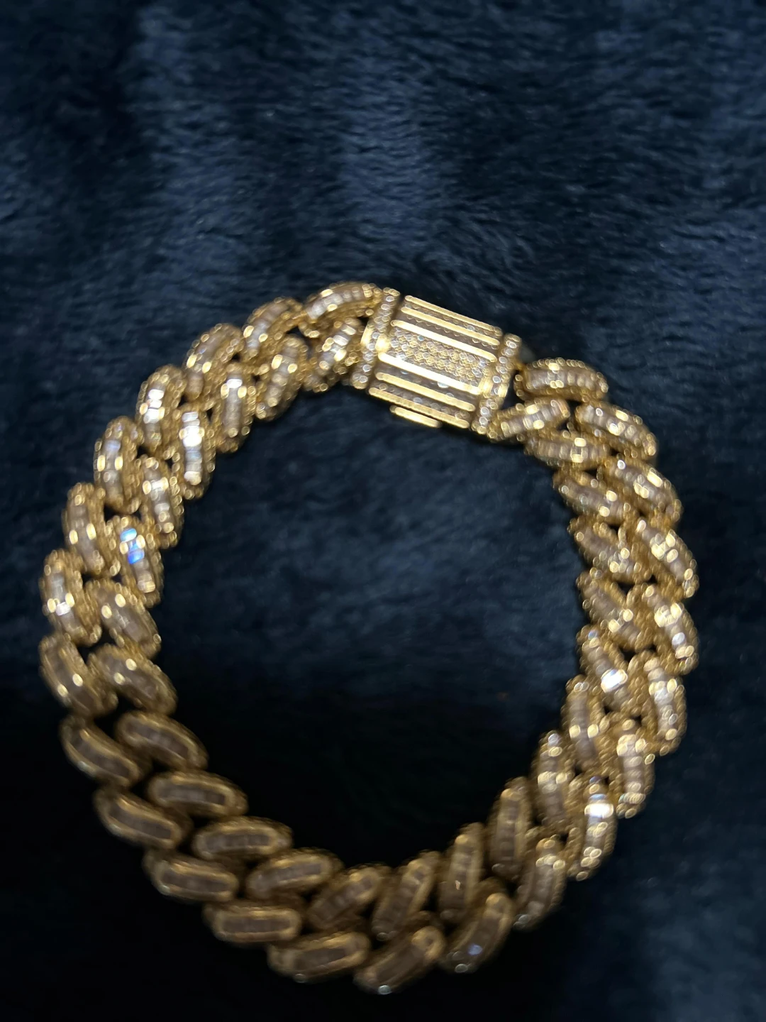 Gold Cuban Link Bracelet with Baguette Crystals