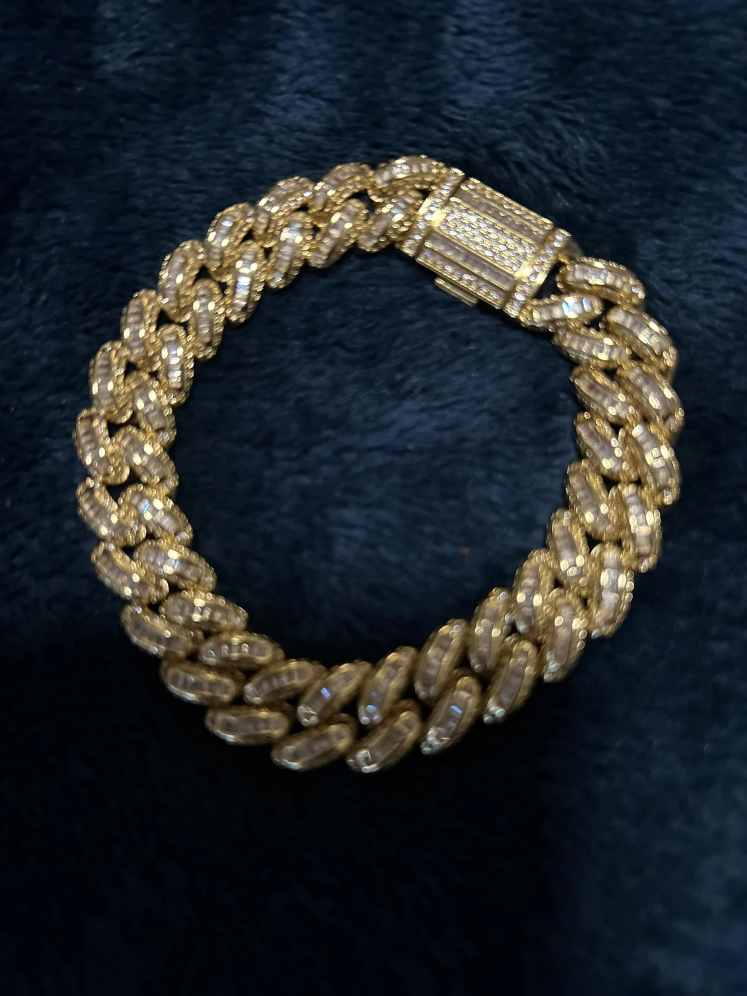 Gold Cuban Link Bracelet with Baguette Crystals - photo 3