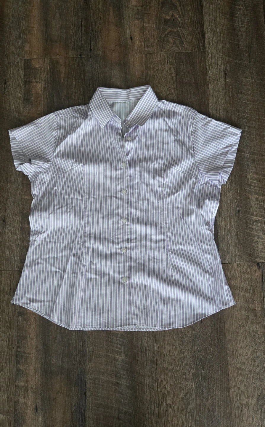 Purple and White Striped Short Sleeve Button-Up Shirt - photo 3