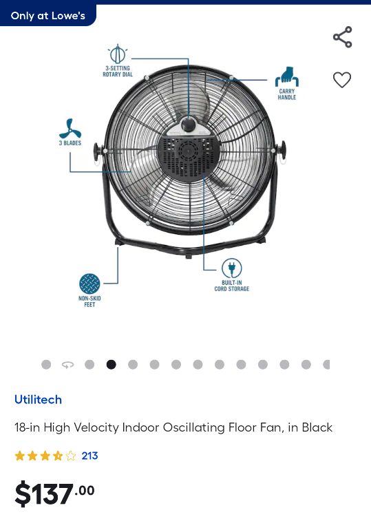 18" High Velocity 3 Speed Metal Construction Fan - photo 2