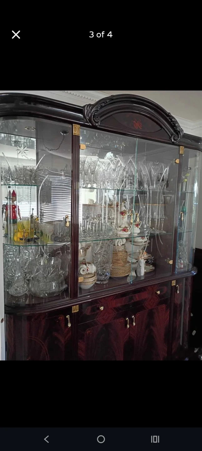 Glass Display Cabinet with Dark Wood Finish