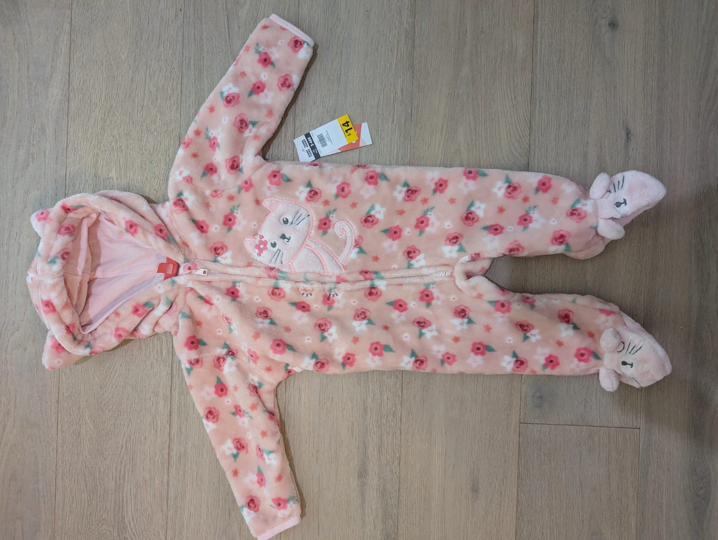 Baby Girl Pink Floral Fleece Suit - 3-6 Mths, BRAND NEW + TAGS