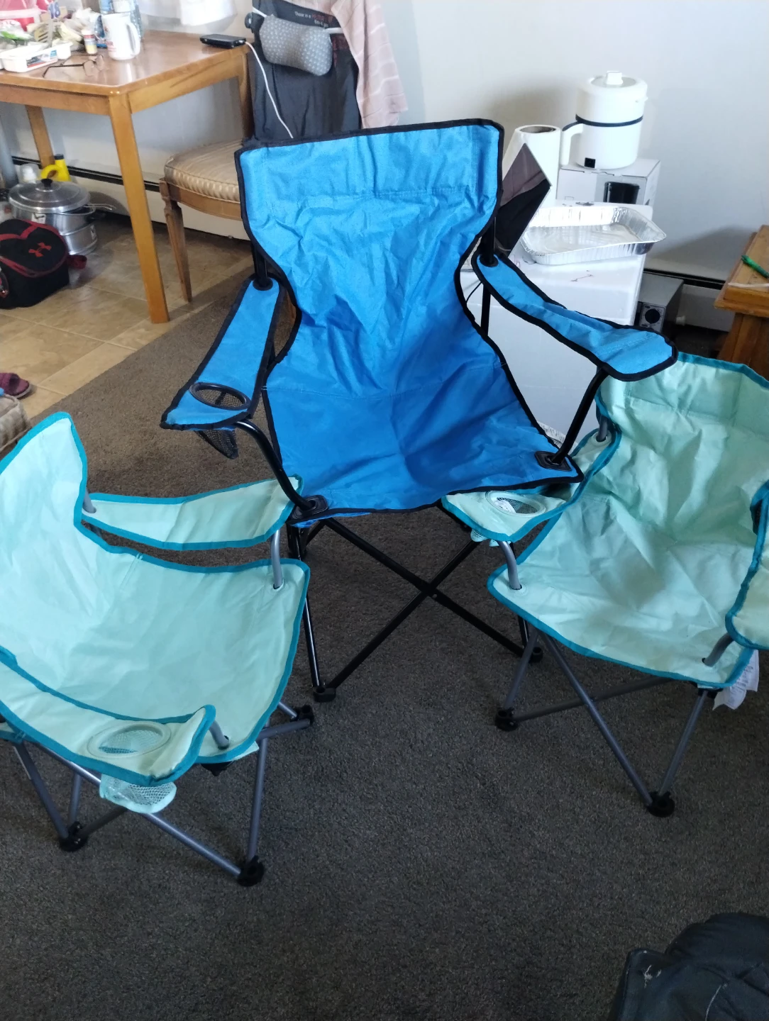 Blue and Teal Folding Camp Chairs (Set of 3)