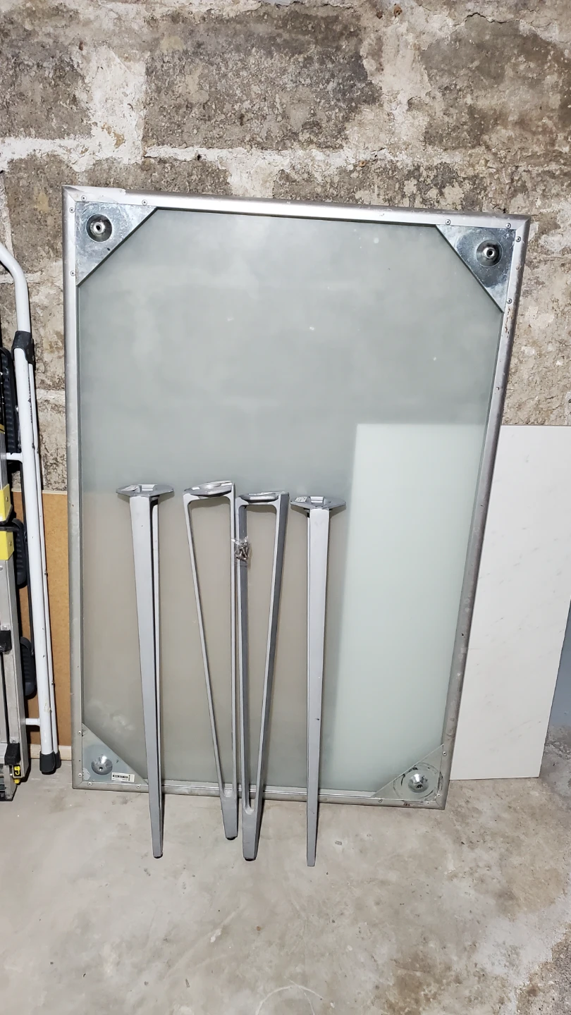 Frosted Glass Table Top with 4 Metal Legs