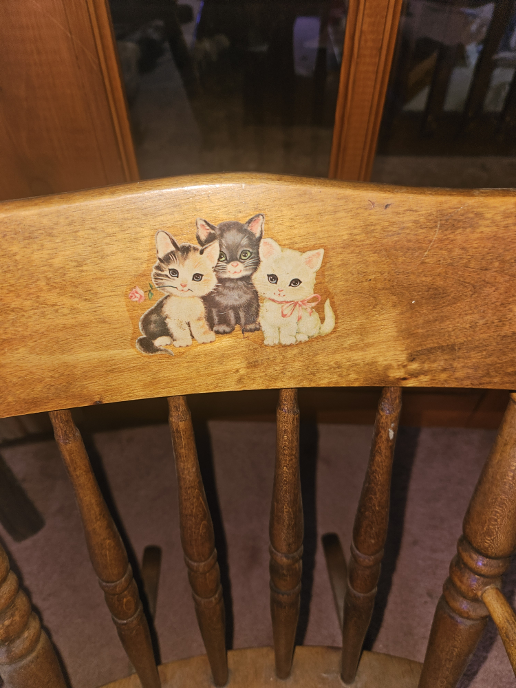 Vintage Childs Wooden Rocking Chair with Kittens Decal - photo 4
