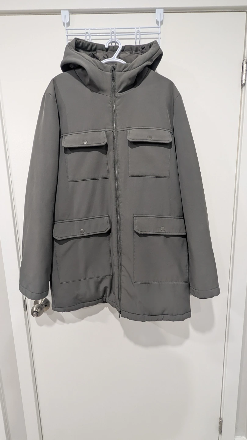Grey Hooded Jacket with 6 Pockets