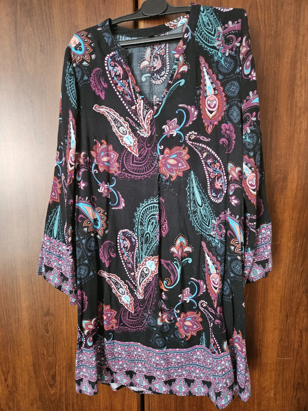Black Paisley Print Long Sleeve Dress