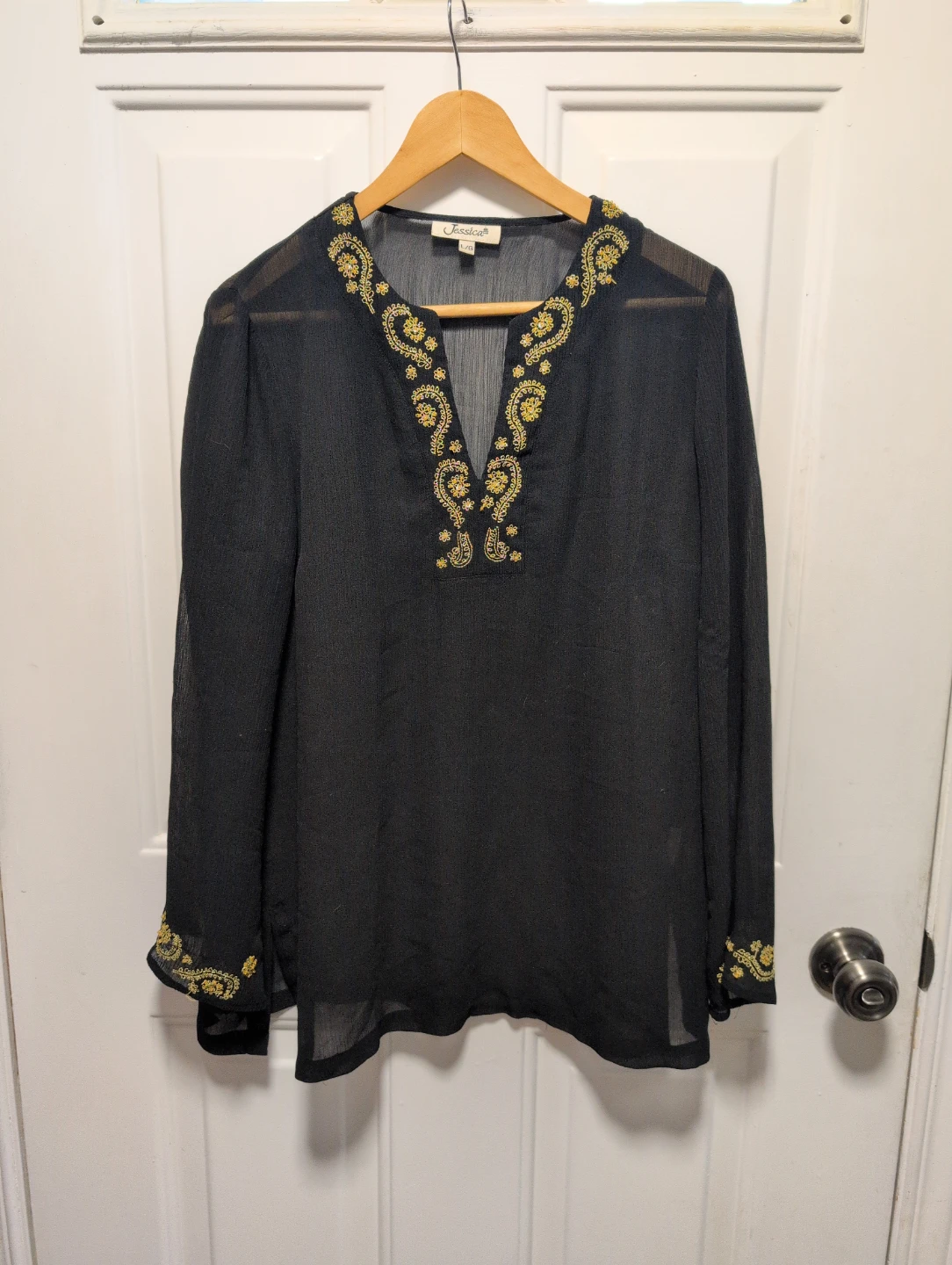 Jessica Black Embroidered Sheer Blouse L/G