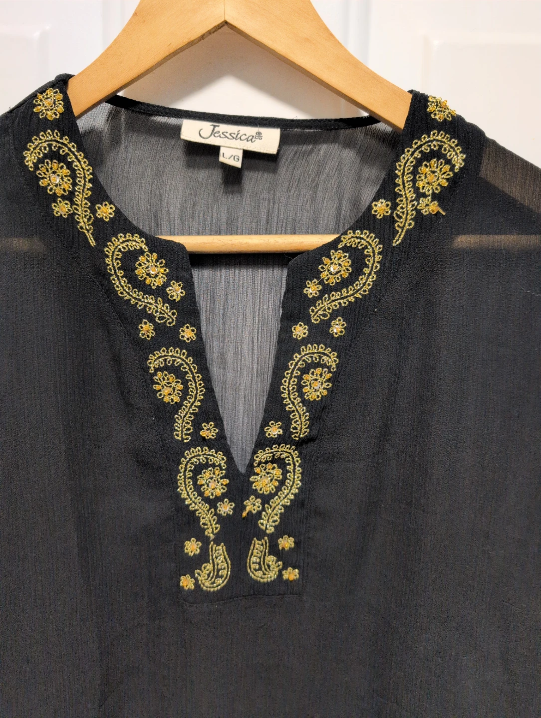 Jessica Black Embroidered Sheer Blouse L/G - photo 3
