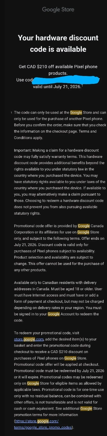 Google $210 Store credit