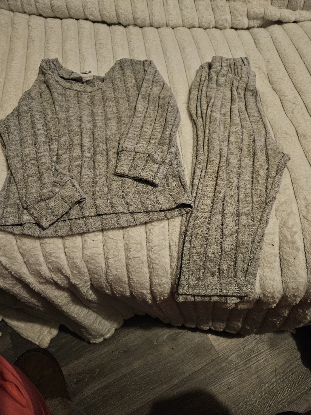 Gray Ribbed Knit Loungewear Set