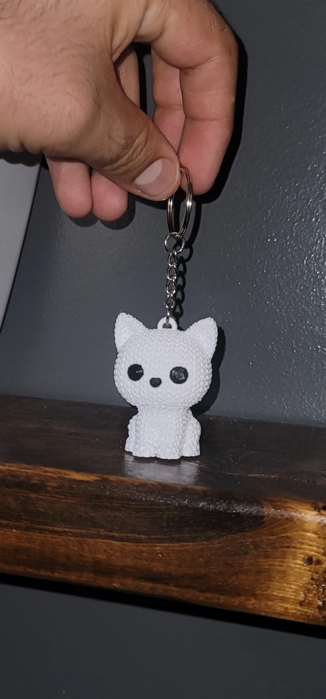 cute knitted White Cat Keychain