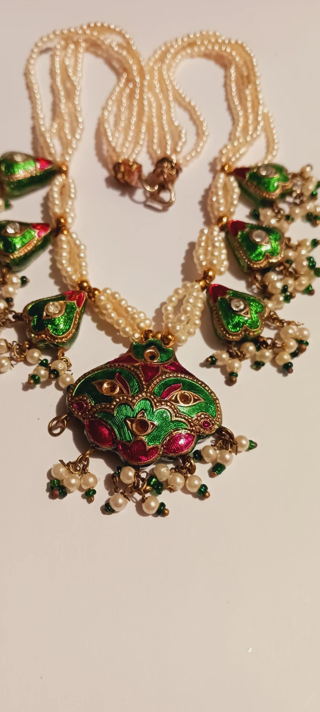 Minakari Kundan Traditional Indian Pearl Necklace w/Charms - photo 3