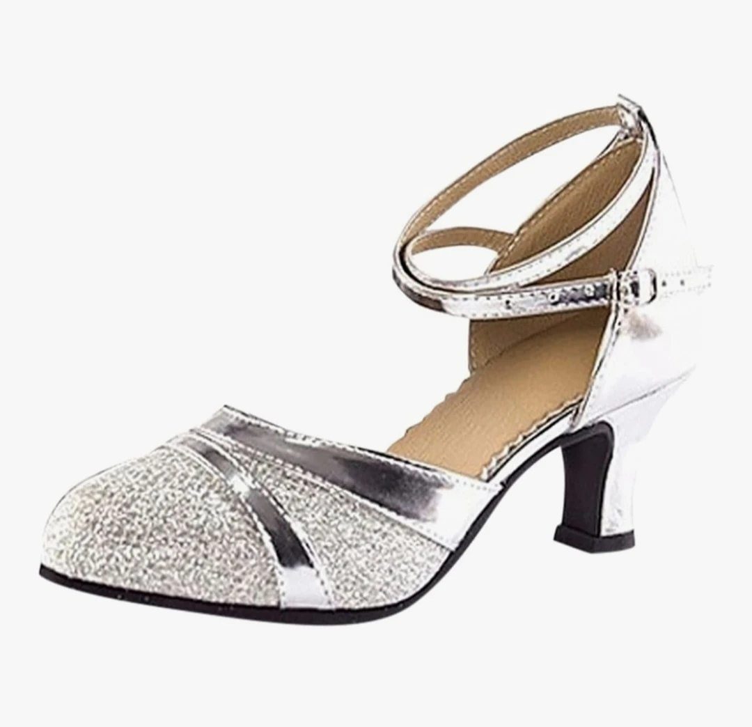 Silver Glitter Ballroom Dance Shoes