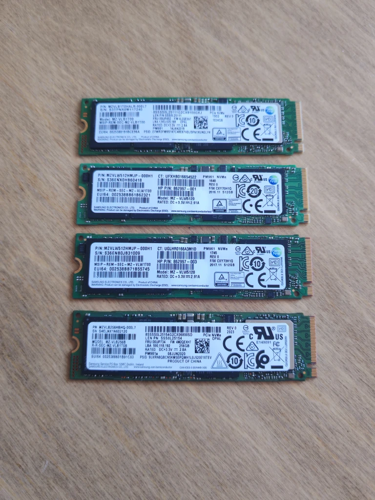SAMSUNG NVME M.2 SSD'S 1x 1TB, 2x 512GB, 1x 256GB